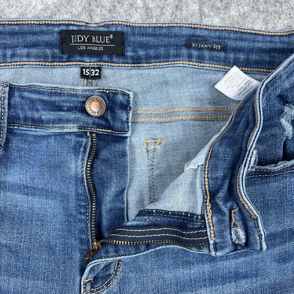 Judy Blue Jeans Womens 15 32‎ Skinny Fit Blue Distressed Raw Hem Stretch Denim - Picture 4 of 14